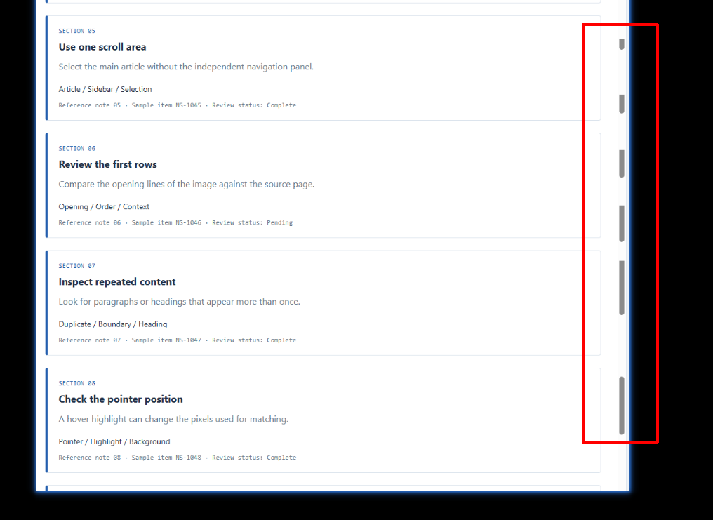 Repeated scrollbars in a long screenshot when the scrollbar is included in the capture area