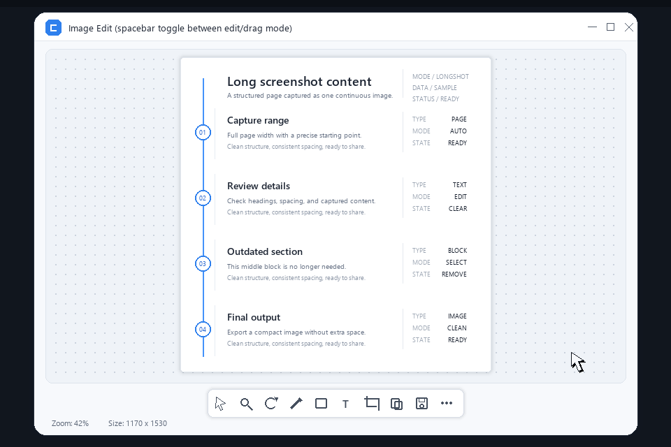 Delete a Selected Block from a Scrolling Screenshot